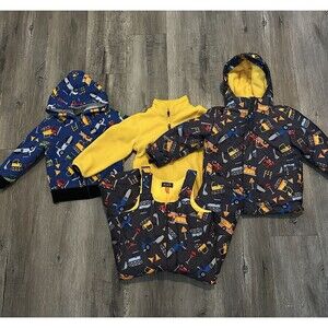 Winter Coat Snowpant Overall 4 Piece Set Construction Vehicle Toddler Boys Sz 3T
